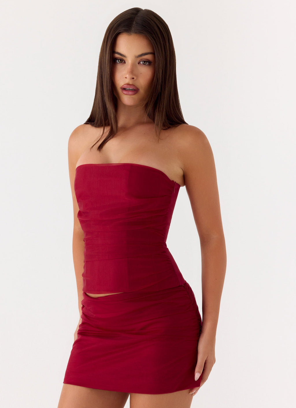 Atenea Draped Organza Corset - Deep Red