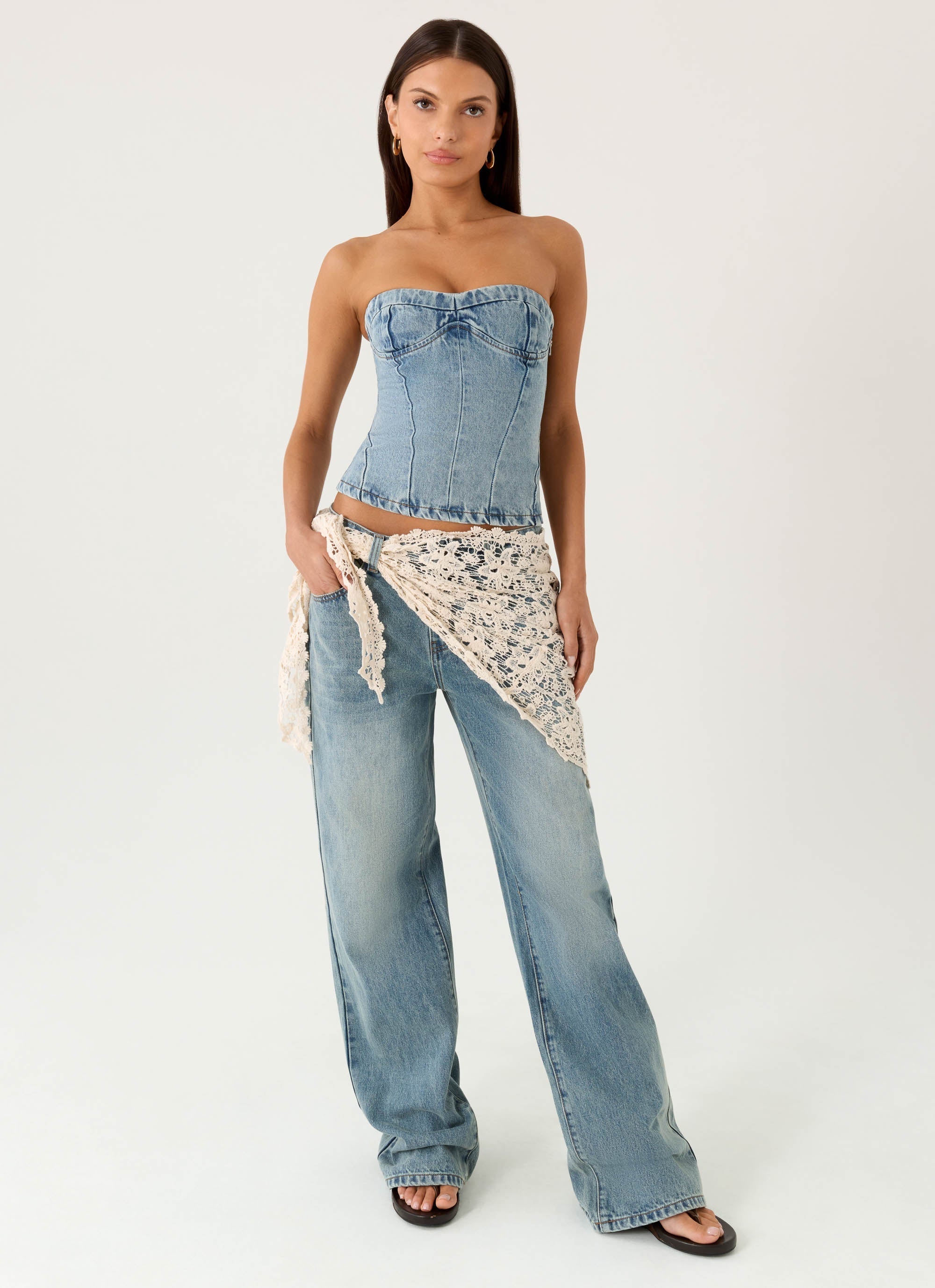 Elaris Scarf Low Rise Denim Jeans - True Denim