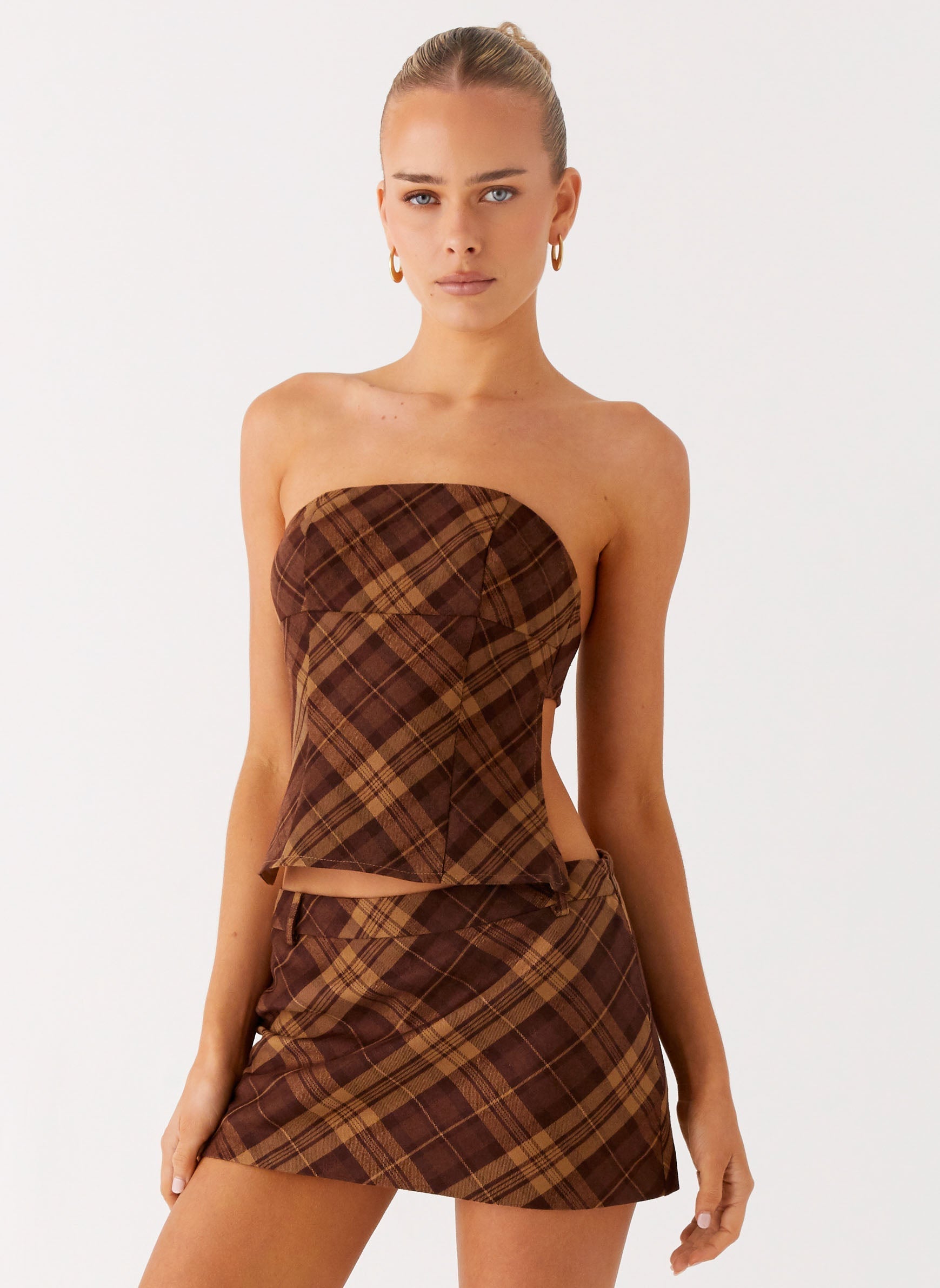 Kira Strapless Top - Plaid