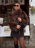 Miccy Cropped Faux Fur Coat - Chocolate