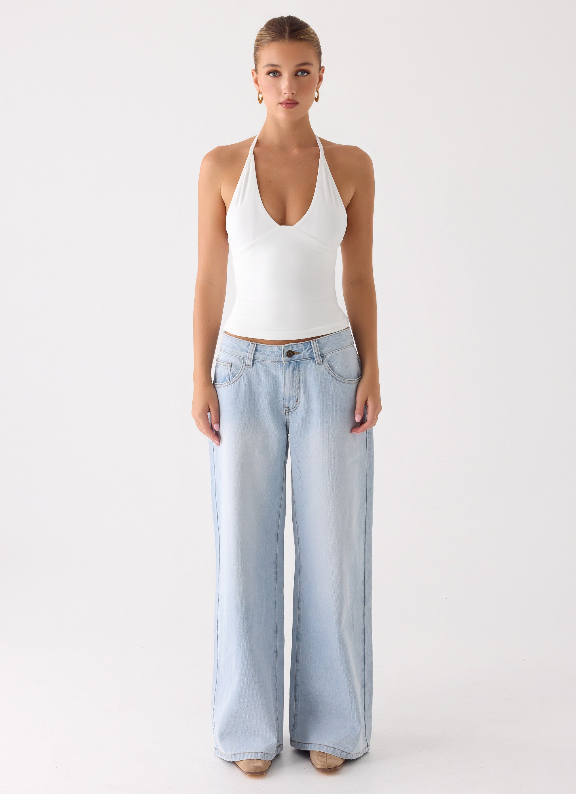 Neo Low Rise Wide Leg Denim Jeans - Light Blue Wash