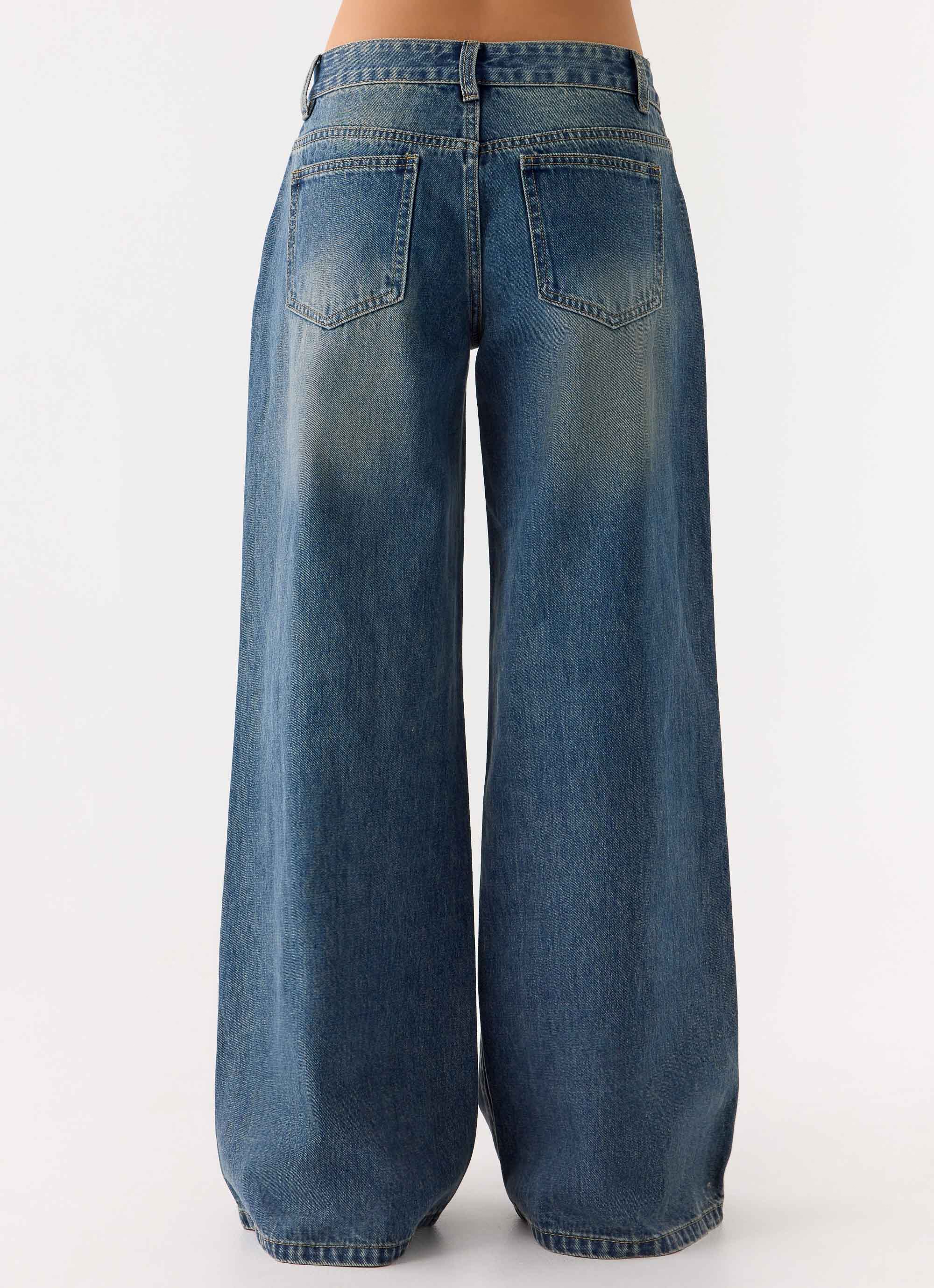 Neo Low Rise Wide Leg Denim Jeans - Vintage Blue Bleach Wash